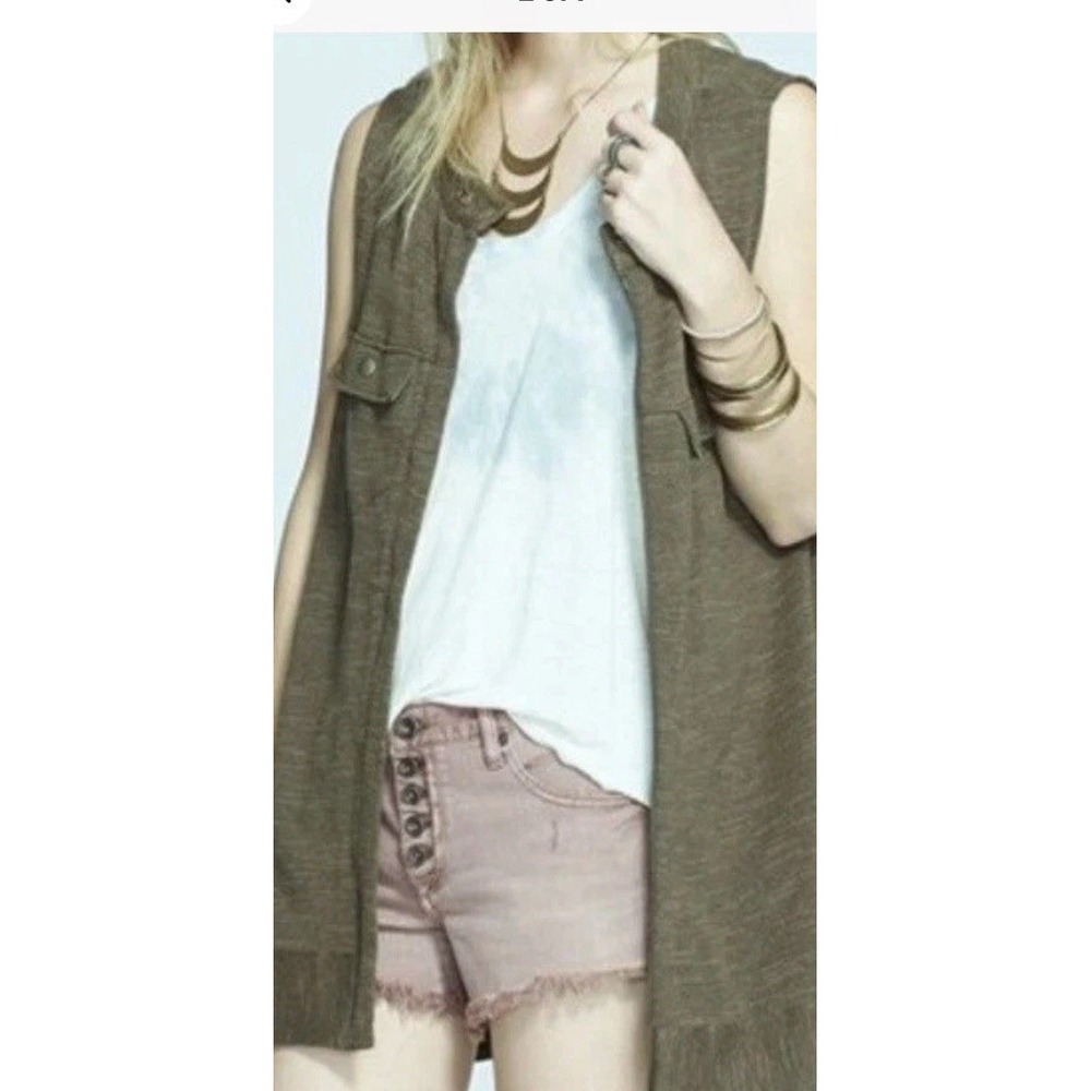 FREE PEOPLE Slub Knit Highway Vest‎ Olive Green Cardigan Sz Small